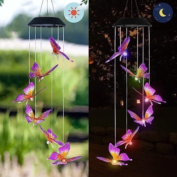 1PC Solar Butterfly Wind Chimes Light, Outdoor Purple Butterfly Wind Chimes, Decorative Color Chang - Image 2