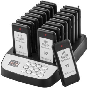 Restaurant Pager System, Wireless 500m Long Range Lineup Waiting Queue Signal, Guest Customer Calling Beepers With Vibration & Flashing, 16 Buzzers For Food Truck, Church, Nursery, Hospital