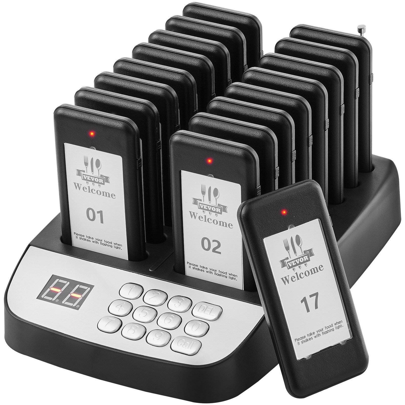 Restaurant Pager System, Wireless 500m Long Range Lineup Waiting Queue Signal, Guest Customer Calling Beepers With Vibration & Flashing, 16 Buzzers For Food Truck, Church, Nursery, Hospital