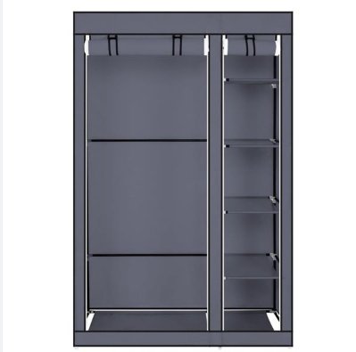 Portable Clothes Closet Wardrobe With Non-woven Fabric And Hanging Rod Quick And Easy To Assemble Gray - Image 4