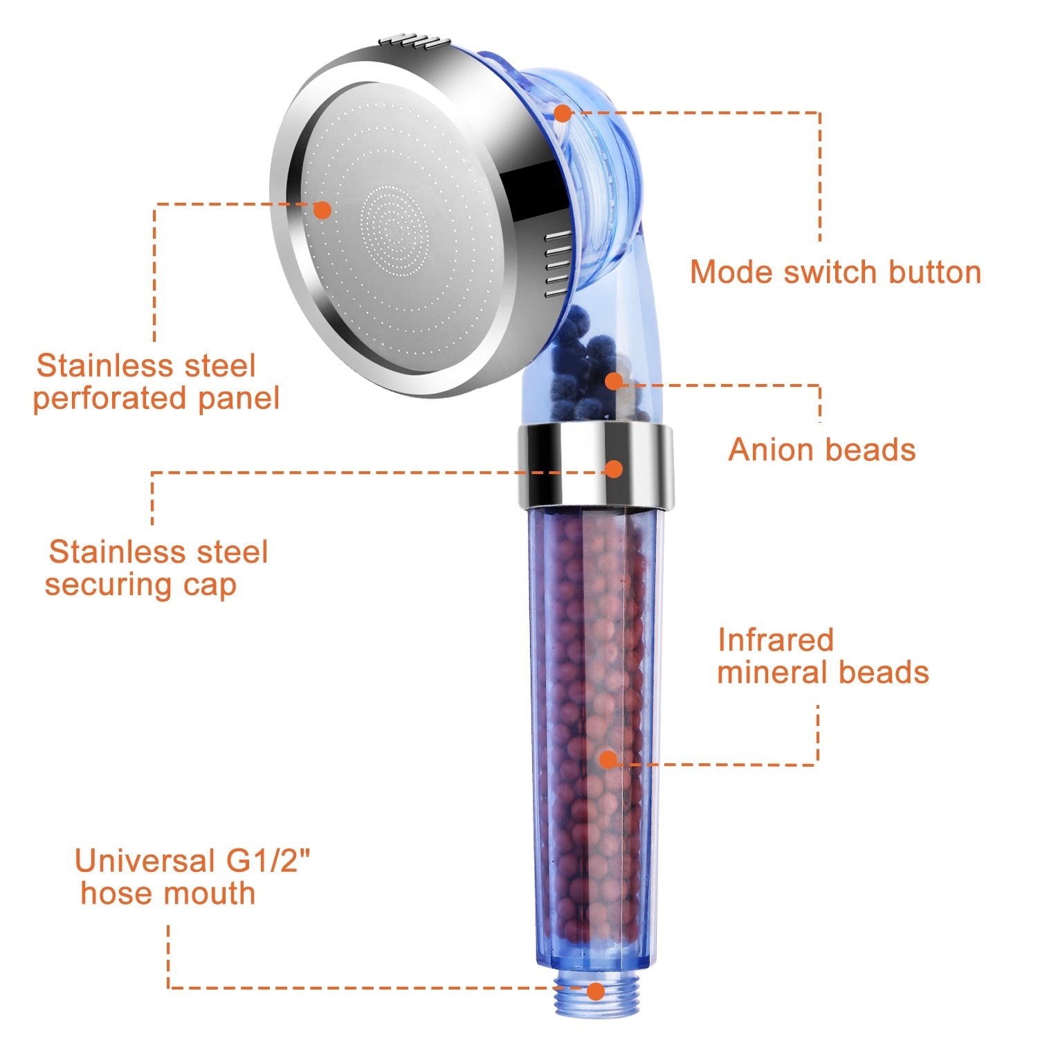 1Pc Ionic Filtration Shower Head High Pressure 3 Mode Stone Water Saving Bath Handheld Shower - Image 6