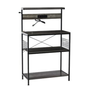Kitchen Bakers Rack With Power Outlet, Adjustable Storage