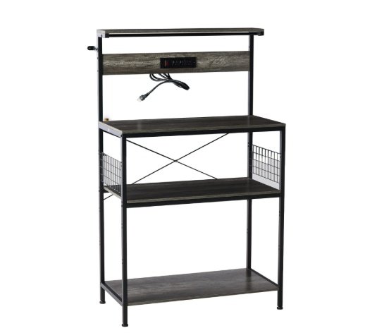 Kitchen Bakers Rack With Power Outlet, Adjustable Storage