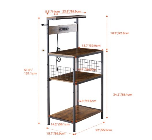 Kitchen Bakers Rack With Power Outlet, Adjustable Storage - Image 7