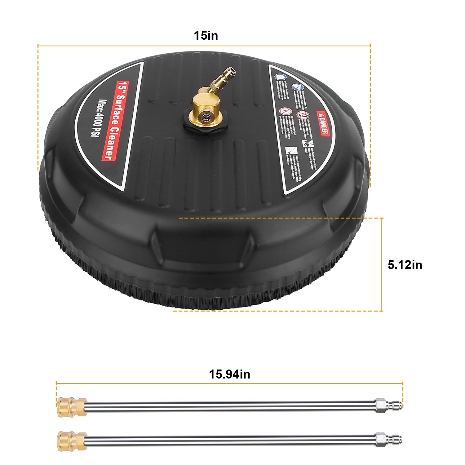 1 Set 15in High Pressure Flat Surface Cleaner 4000PSI Disc Power Washer Broom With 2 Washer Extension Wands 2Pc Replacement Nozzles - Image 10