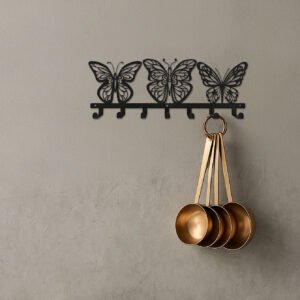 Modern Butterfly Metal Key Holder,Hand-made Iron Art With 7 Hooks, Wall Storage
