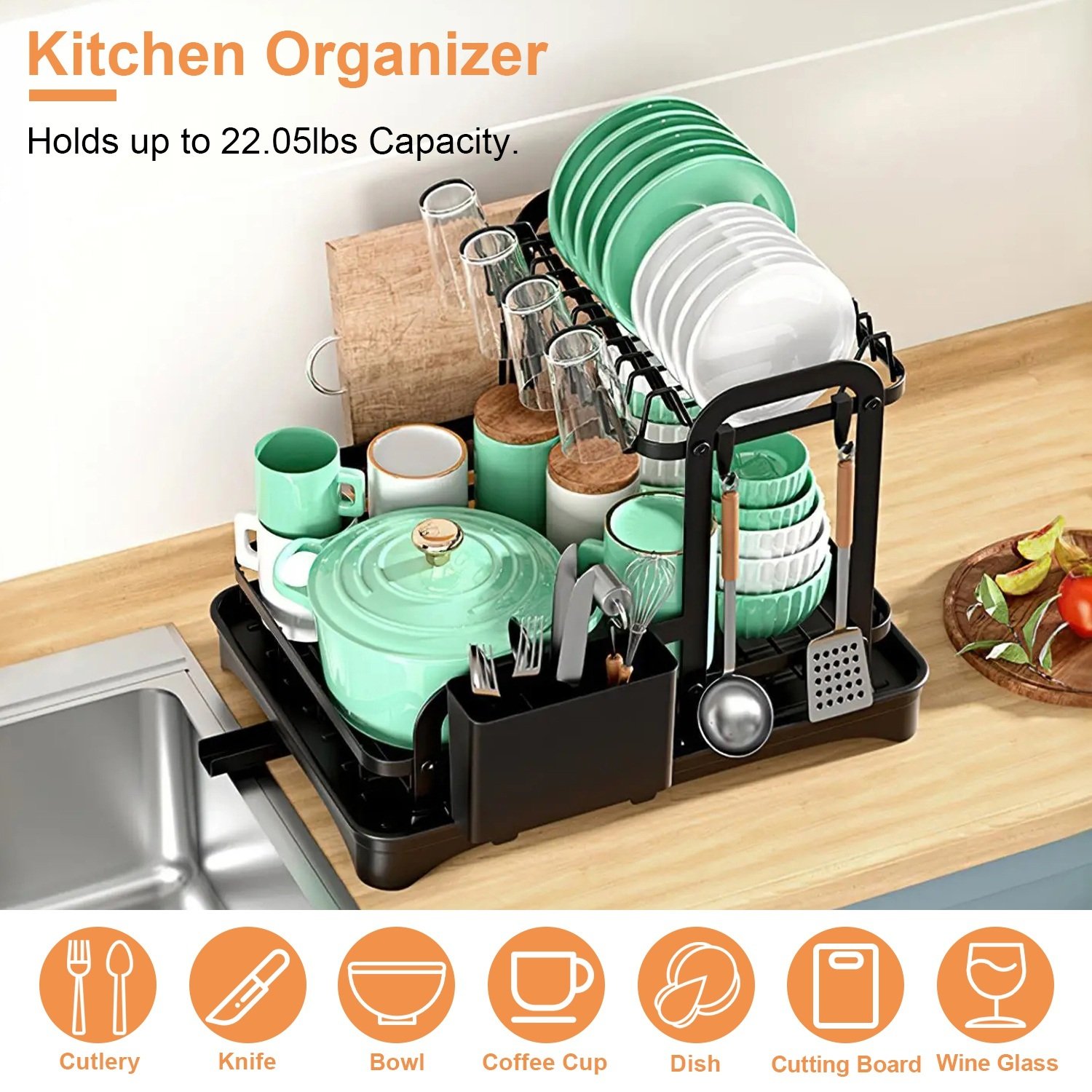 1Pc 2-Tier Dish Drying Rack For Kitchen Counter Space Saving Rustproof Dish Rack With Drainboard Detachable Kitchen Drainer Organizer Set With Utensil Holder Bowl Rack Dish Rack Chopping Board Rack - Image 4