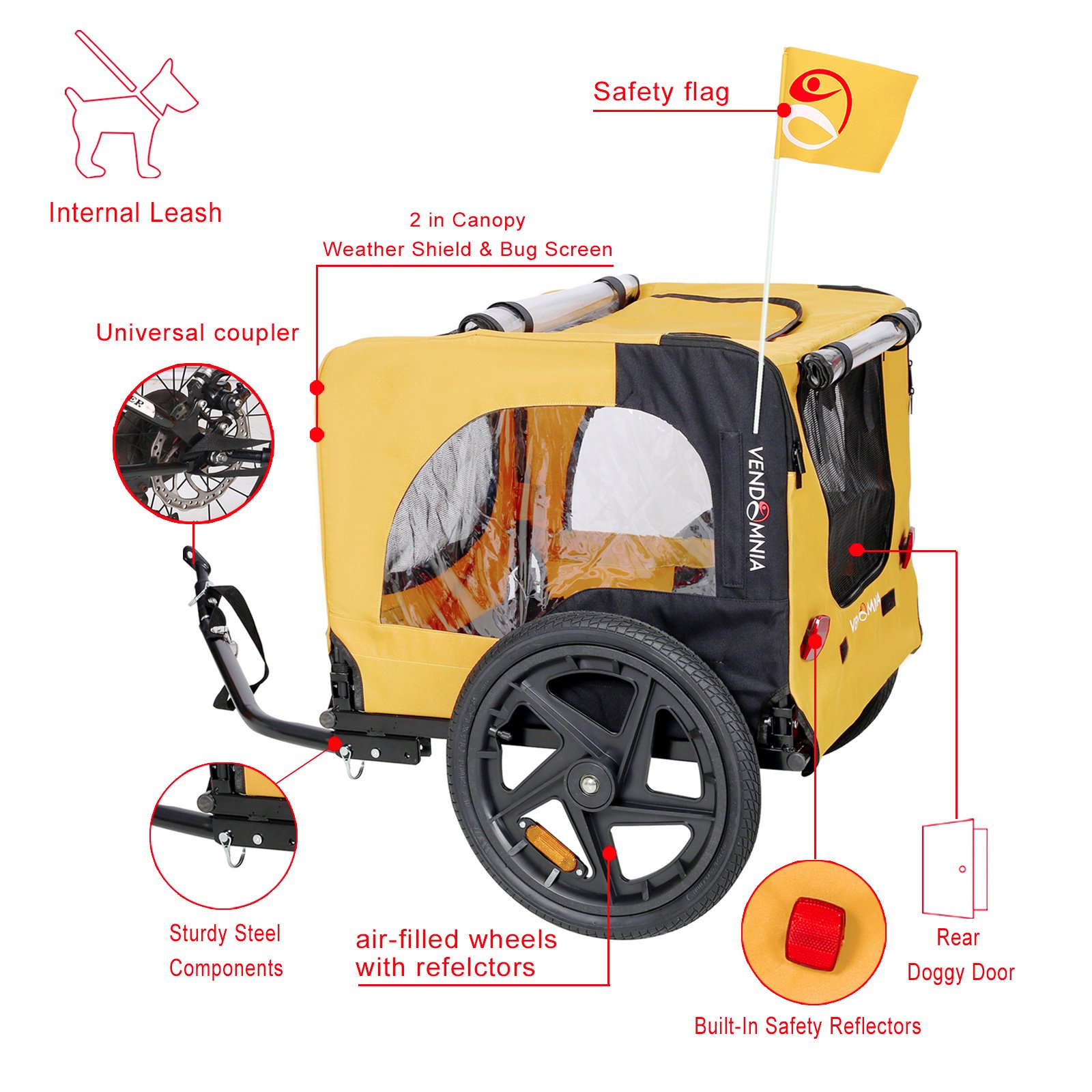 Yellow Outdoor Heavy Duty Foldable Practical Pet Stroller Dog Carrier With Bicycle Tow - Image 3