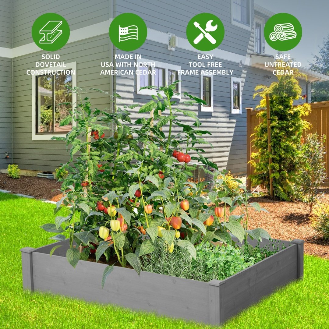 48x48x10 Inch Raised Planting Bed, Outdoor Floor Standing Wooden Planting Box, Tool-Free Assembly - Image 3