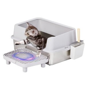 61x40x33CM, Litter Box, Stainless Steel And Plastic, Upper And Lower Snap Type, With Litter Spatula, Foot Pad - Grey
