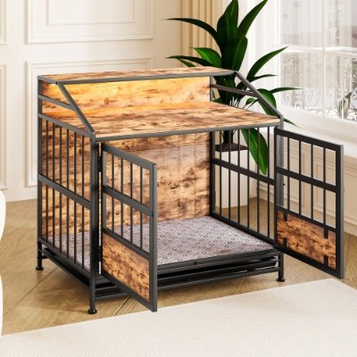 Multi-function Furniture Style Dog Crates With Storage, Dog Crate Furniture Large Wooden Dog Kennel With Double Doors, For Large Medium Dog Indoor, Brown - Image 7