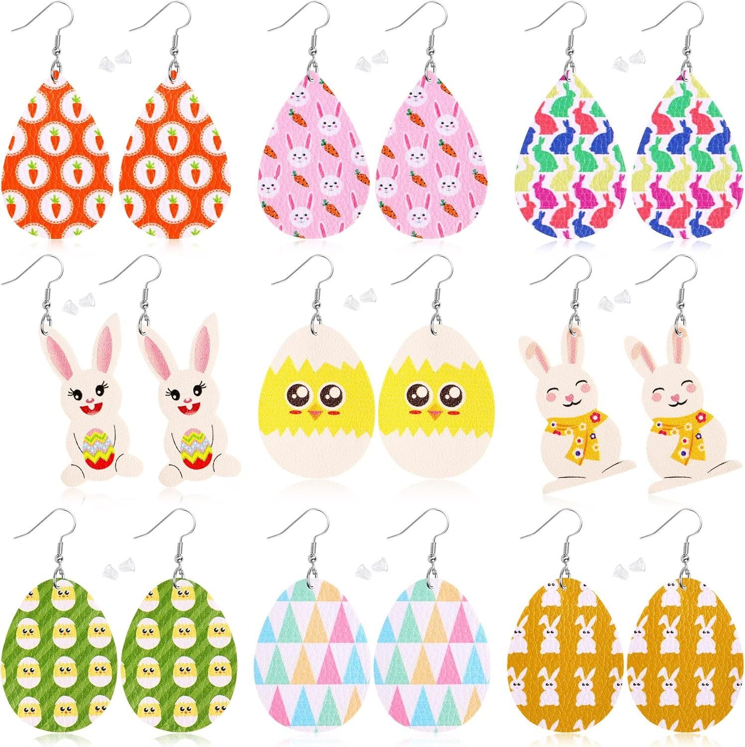 9 Pairs Easter Faux Leather Earrings For Women Lightweight Leaf Long Dangle Teardrop Earrings For Easter Egg Hunt Party Supplies Easter Dress Up
