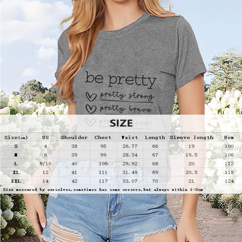 Women's Round Neck Short Sleeve 'Be Pretty' Letter Print Casual Summer Top - Image 4