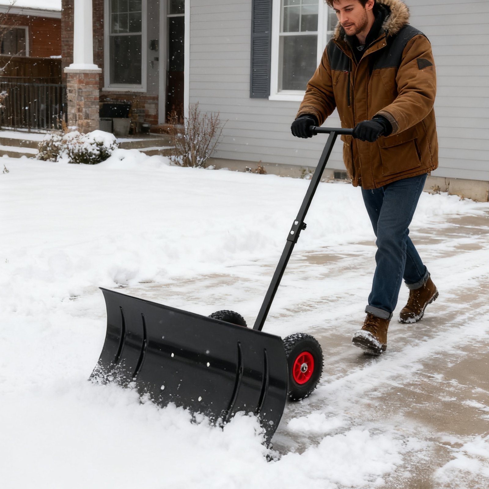 This 30-inch Wide, 15-inch High Metal Snowplow Features Two Wheels, Adjustable Handle Angle And Height For Easy Snow Removal, And An Ergonomic Single-pole Design Suitable For Driveways And Sidewalks. - Image 6