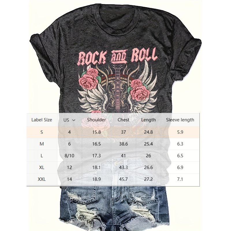 Women's Rock Floral Wing Print Short Sleeve T-Shirt Edgy Casual Summer Top - Image 4