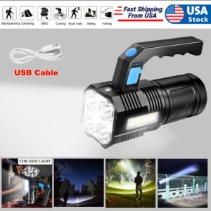 LED Flashlight USB Rechargeable Torch COB Spotlight Camping Light High Lumens Emergency Lamp 4 Modes Waterproof Work Light