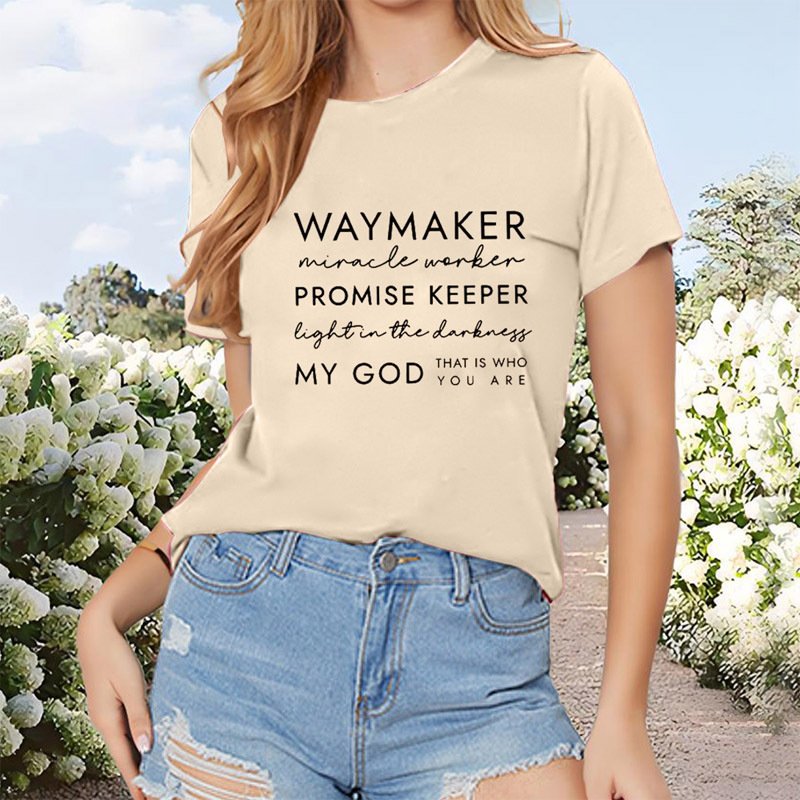 Women's Round Neck Short Sleeve T-Shirt Slogan Print Casual Summer Top