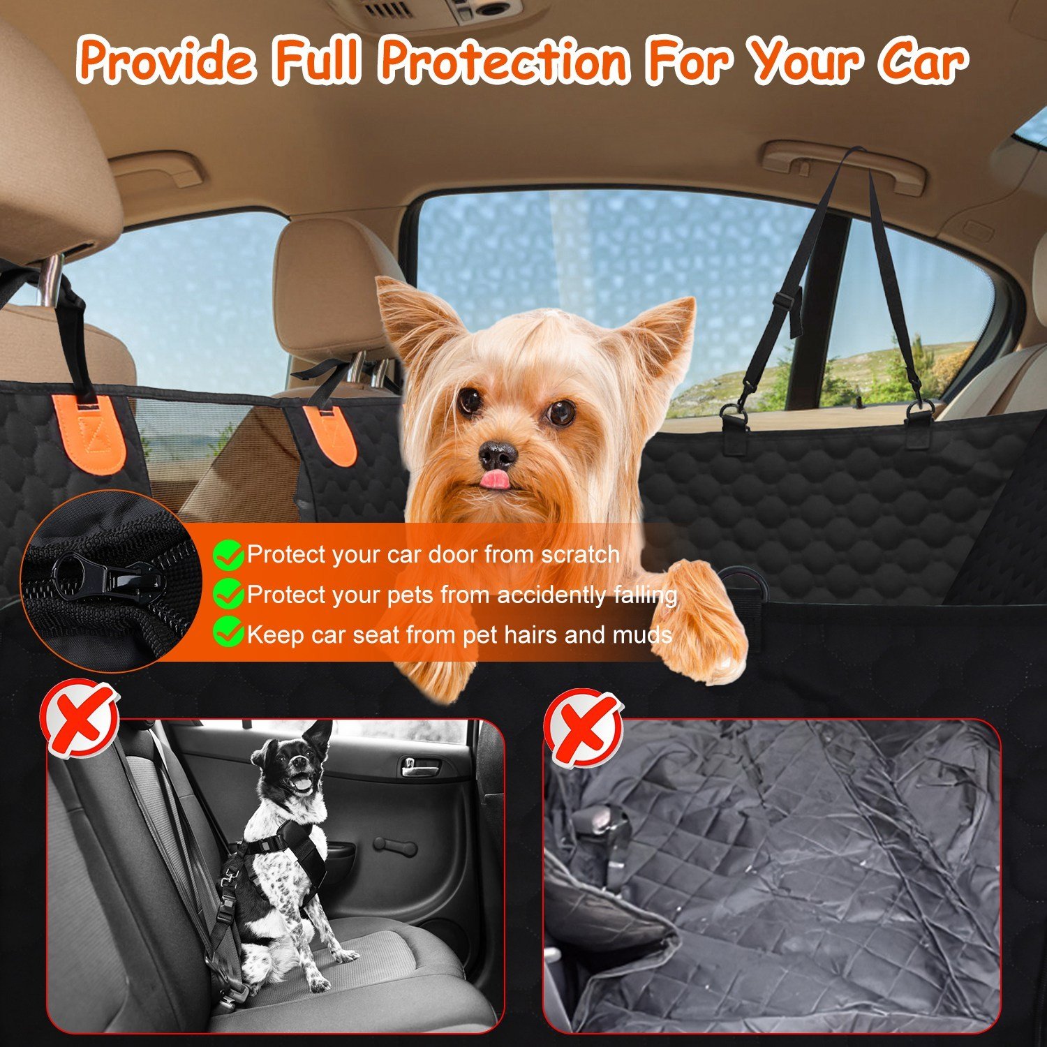 Dog Car Back Seat Cover With Zipper Mesh Window Storage Bags Waterproof 600D Oxford Cloth Car Seat Protector With Slide Flaps For Cars Trucks SUVs - Image 9