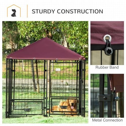 Outdoor Kennel With Rotating Bowl Rack, Walk-in Pet Playpen, Welded Wire Steel Dog Pen, With Waterproof And UV Resistant Awning - Image 7
