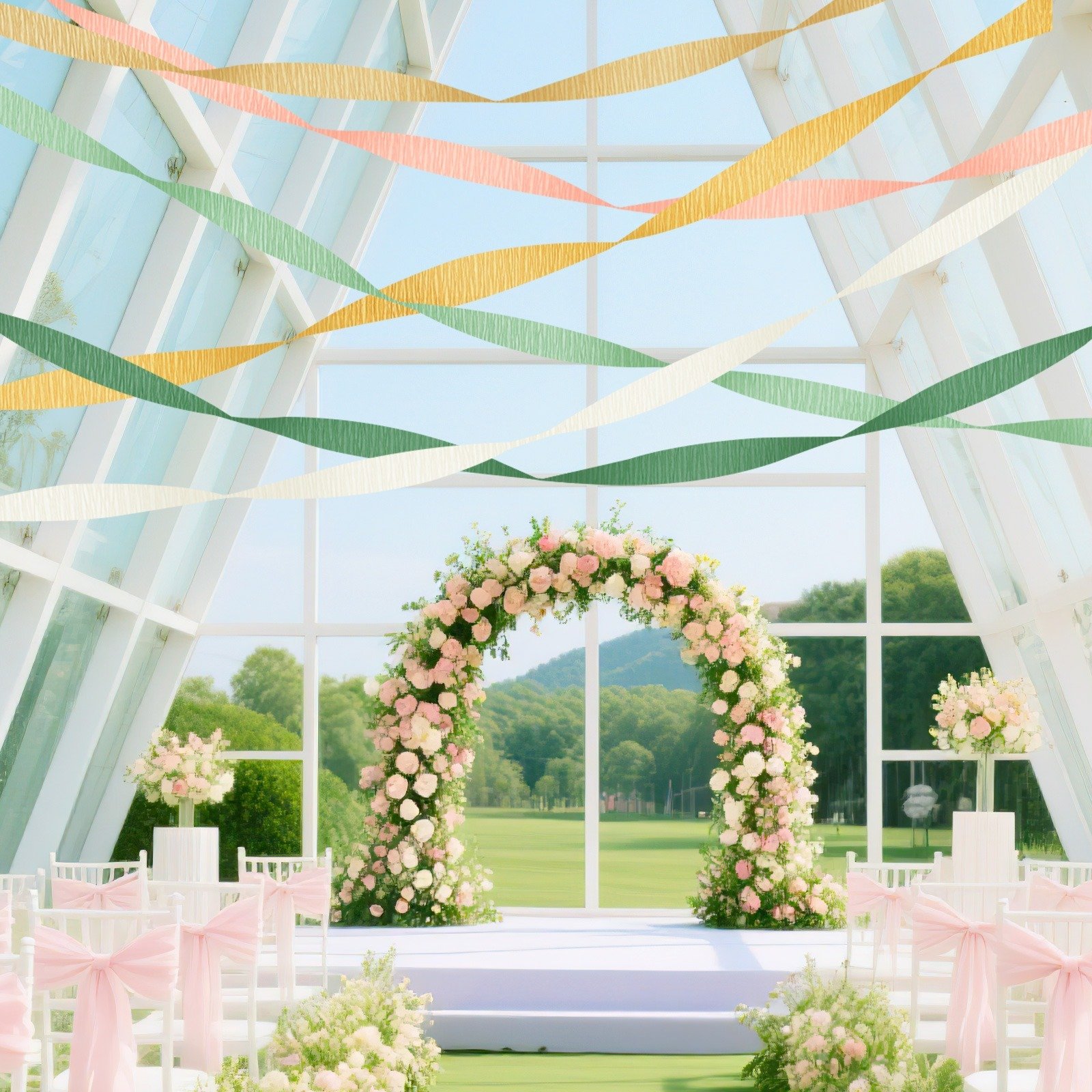 Wedding Party Crepe Paper Decorations, 6 Rolls Crepe Paper Streamers In Olive Green Brown Dark Green Gold Peach White Streamers For Bridal Wedding Birthday Shower Party Decor Clearance - Image 2