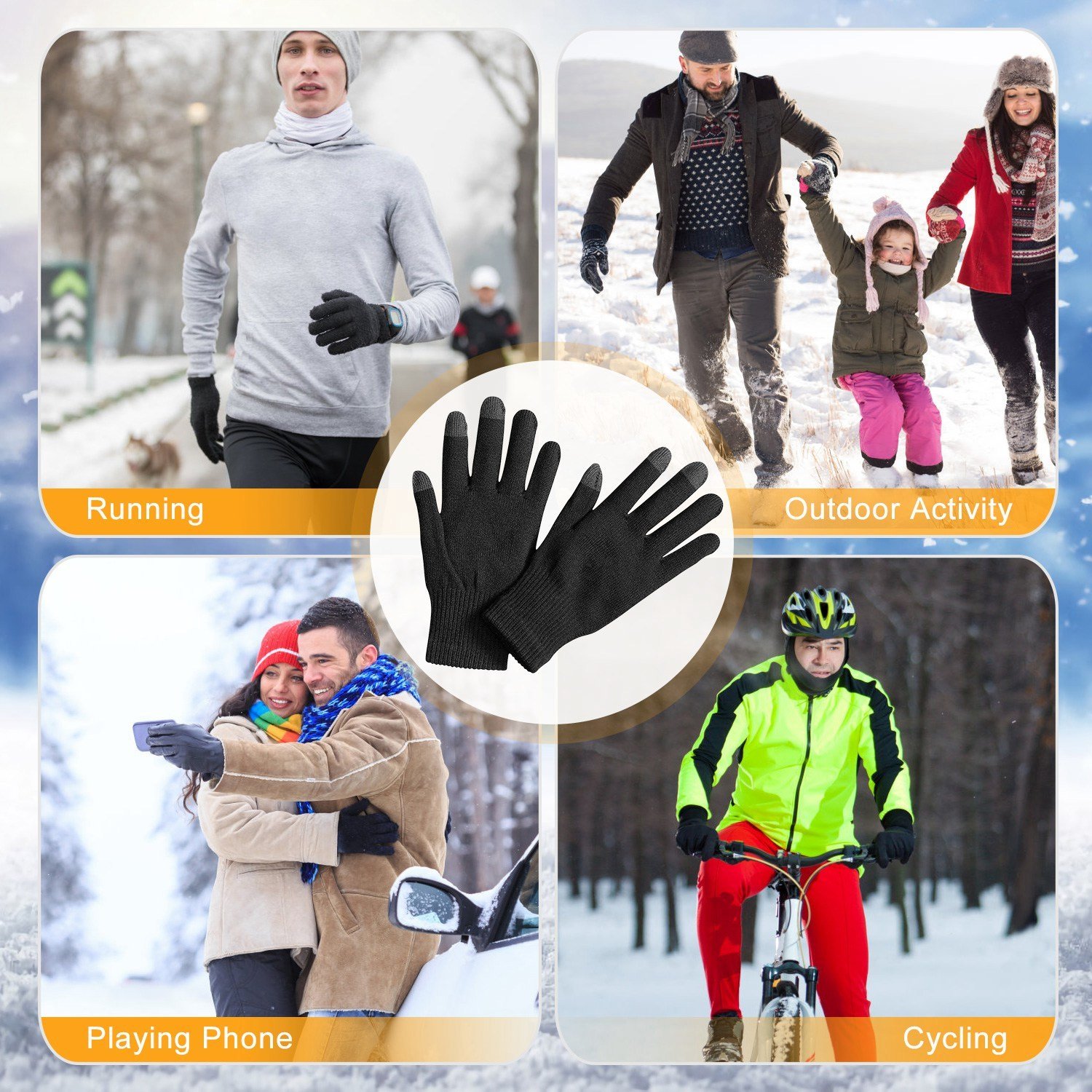 3 Color Options -- 1 Pair Unisex Winter Knit Gloves Touchscreen Outdoor Windproof Cycling Skiing Warm Gloves - Image 7