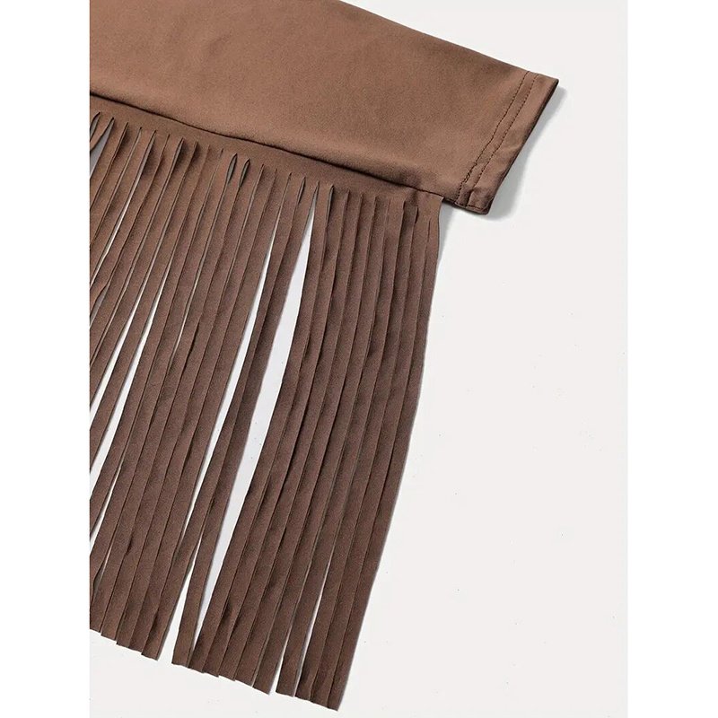 Women's Western Cowgirl Off-Shoulder Fringe Top, Sexy Slim Fitted Long Sleeve Tassel Blouse - Image 7