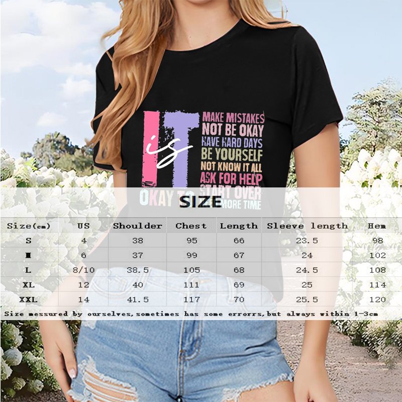 Women's Letter Print Round Neck T-Shirt Casual Short Sleeve Tee - Image 4