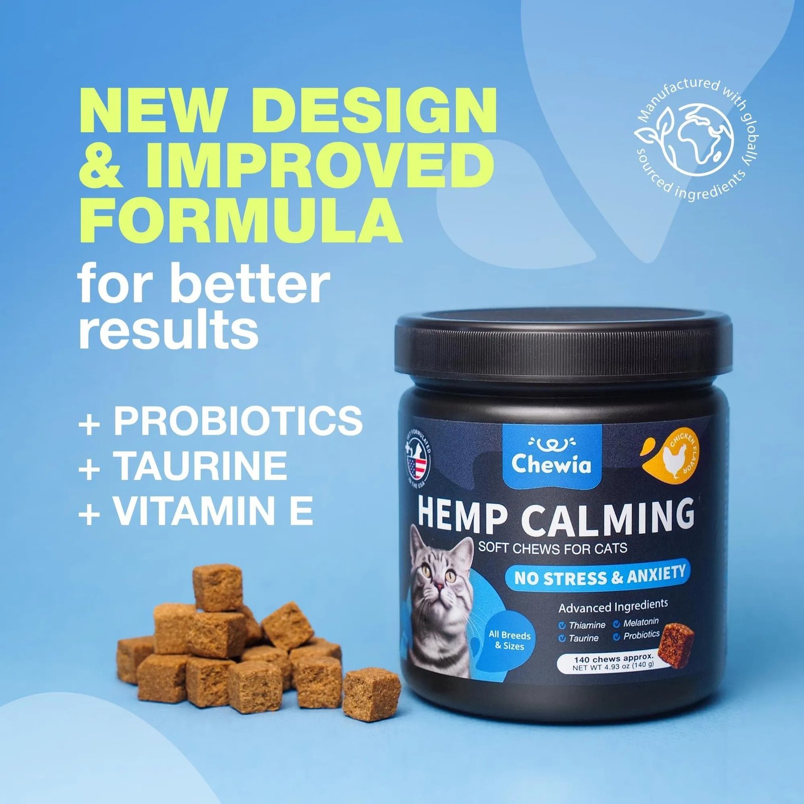 Cat Calming Treats Hemp Calming Care For Cats Cat Melatonin Soft Chews With Hemp Seed Oil And Probiotics Cat Anxiety Relief Storms Travel Grooming Separation Calming Chews For Cats - Image 2