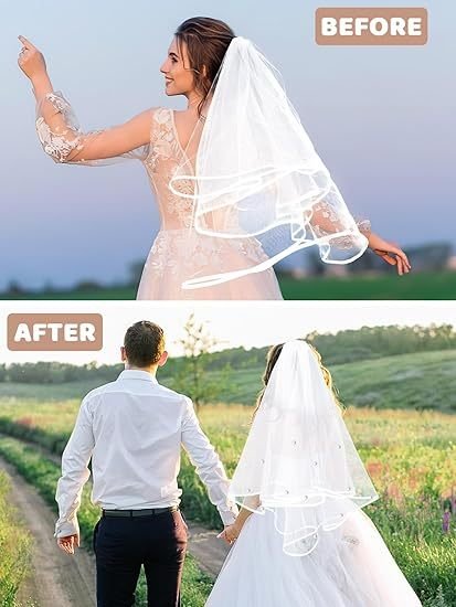 Bridal Veil Wedding Veil Weights Short 2 Tier Veil And 12 Pairs Veil Weights Magnetic Double Sided Artificial Pearls Silver Button For Bachelorette Party Bridal Shower Veil First Communion Clearance - Image 2