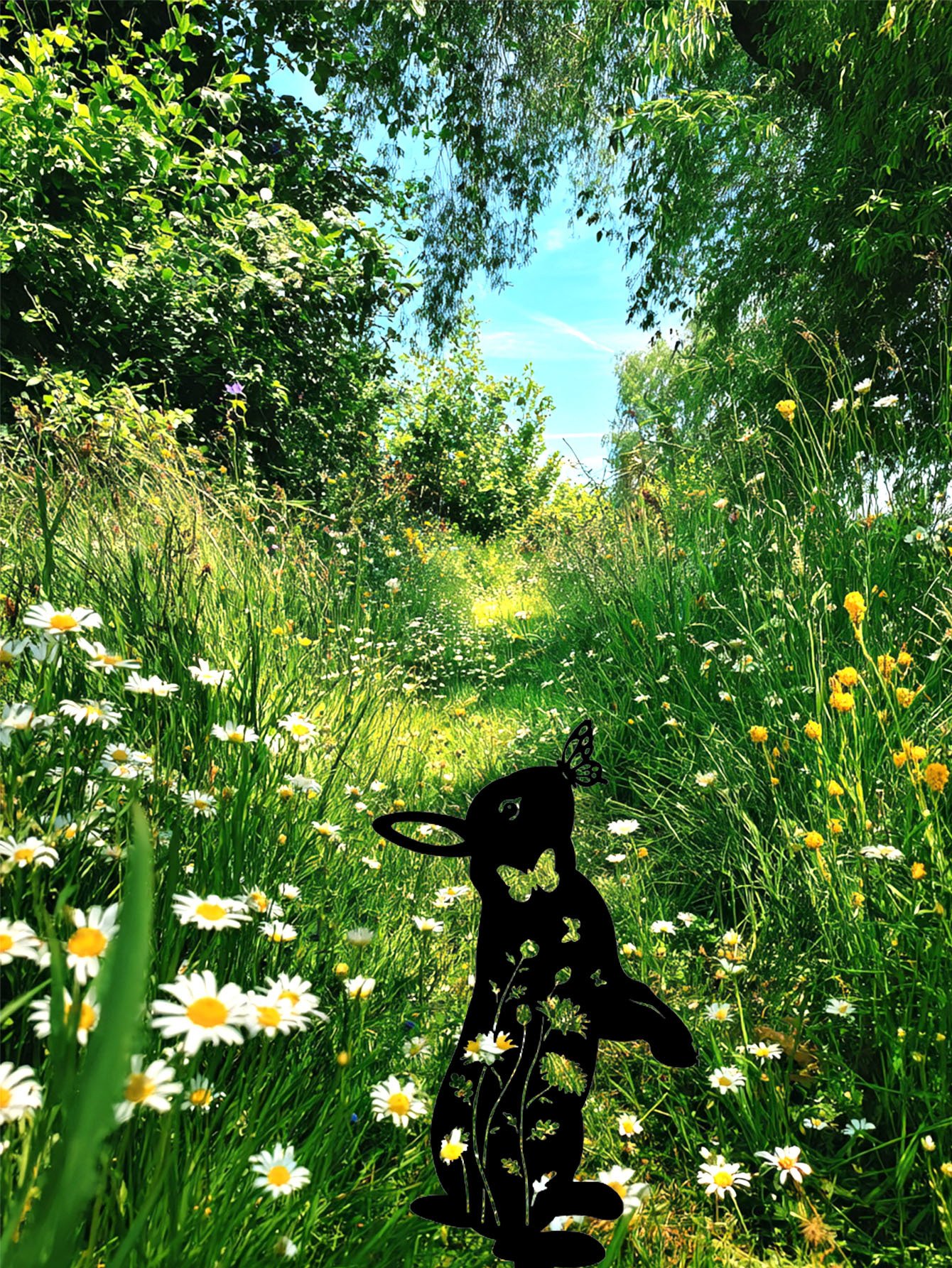 Metal Rabbit Garden Stake & Wall Sculpture-Outdoor Silhouette Yard Art For Patio - Image 3