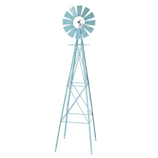 8ft Light Blue Ribbon Wind Vane, 4-pod Standing Iron Windmill - Image 6