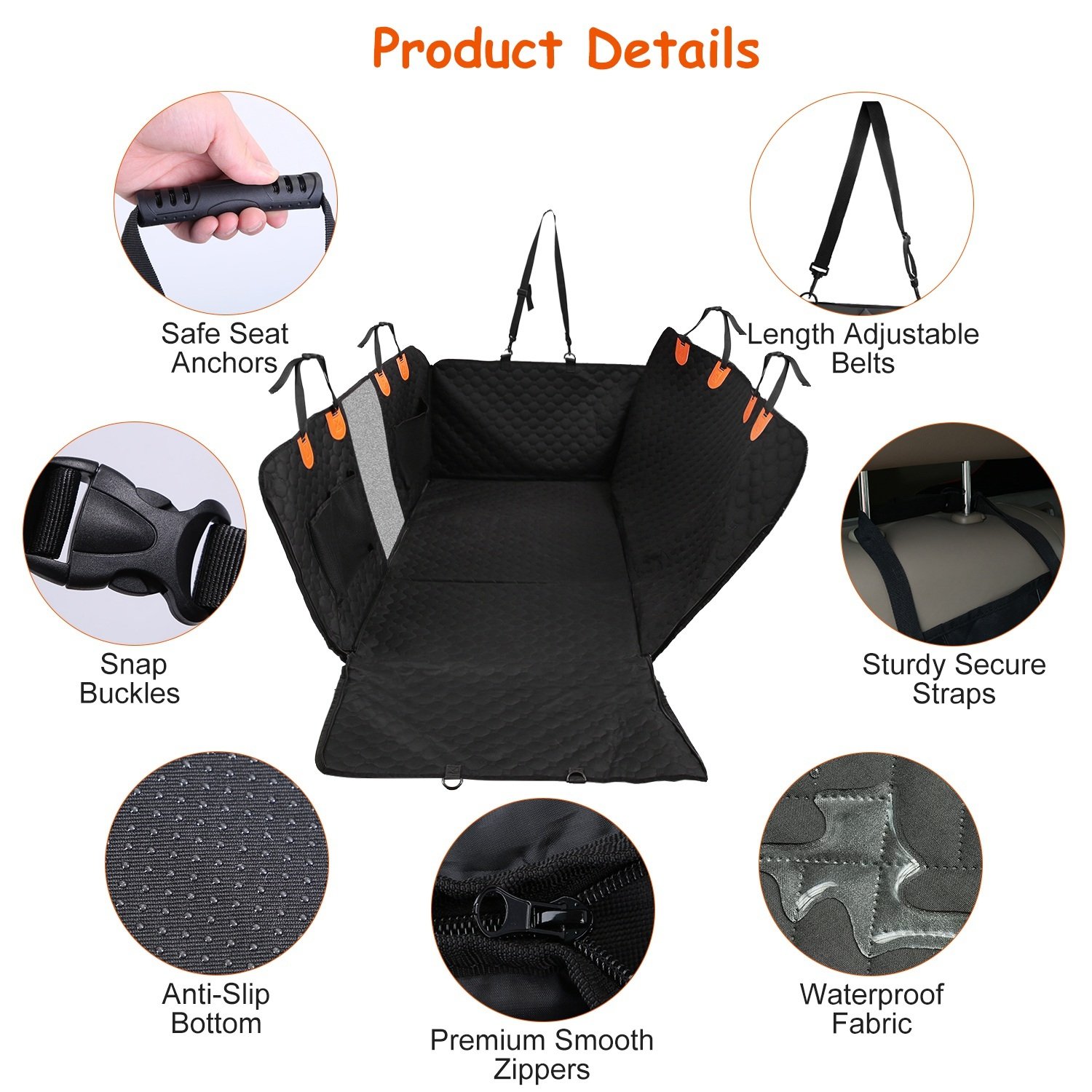 Dog Car Back Seat Cover With Zipper Mesh Window Storage Bags Waterproof 600D Oxford Cloth Car Seat Protector With Slide Flaps For Cars Trucks SUVs - Image 7