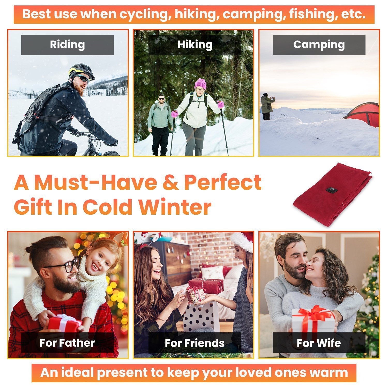 1Pc Electric Heated Winter Scarf USB Heating Neck Wrap Unisex Heated Neck Shawl Soft Warm Scarves With 3 Heating Modes For Outdoor Cycling Skiing Skating Winter Activities - Image 5