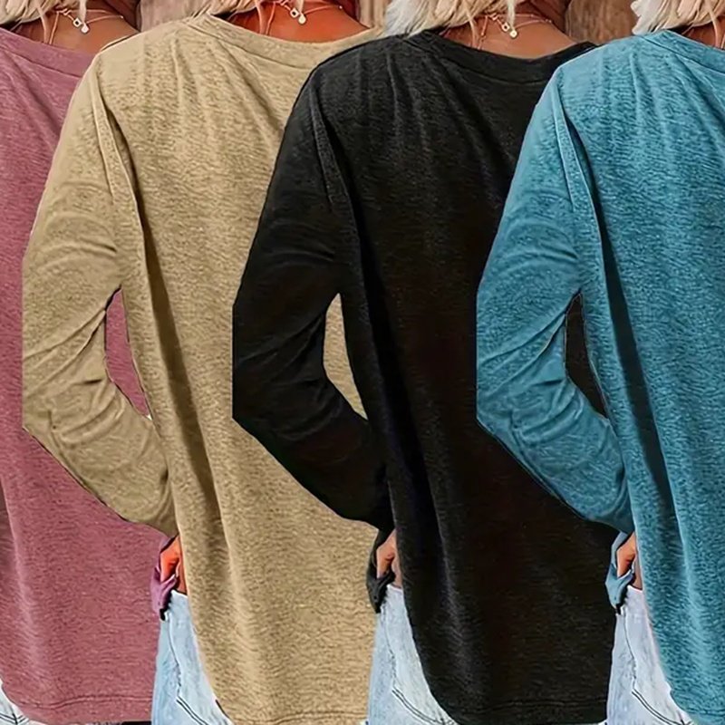 4 Pack Women's Solid Color Casual Set Round Neck Long Sleeve Tops For Spring&Fall - Image 9