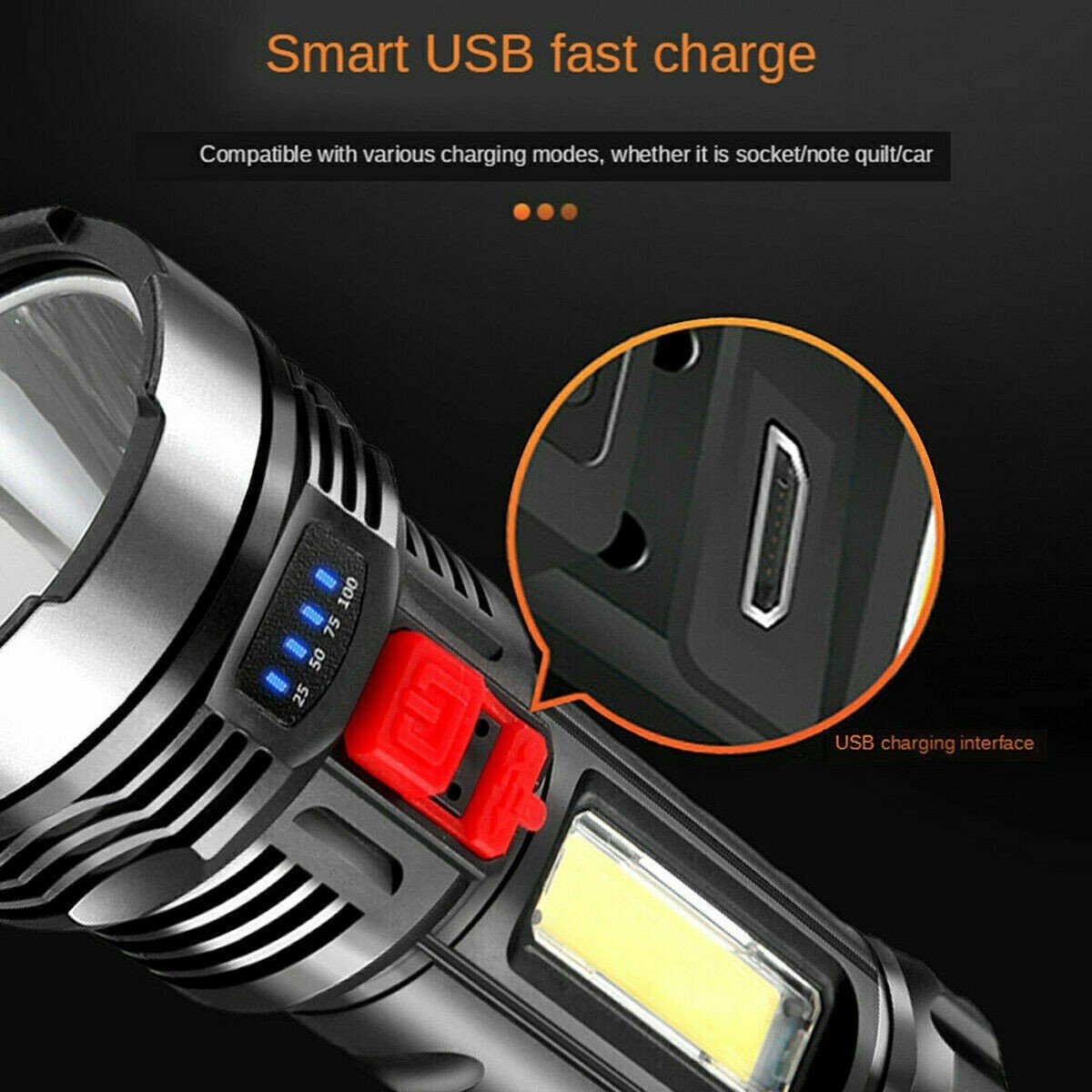 LED Flashlight Torch Rechargeable Work Light Built-in Battery - Image 9
