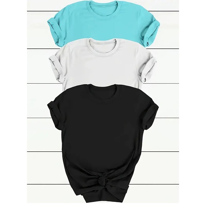3 Pack Women's Crewneck Tshirts, Casual Summer Loose Basic Short Sleeve Tops Classic Plain Tees Tops For Ladies