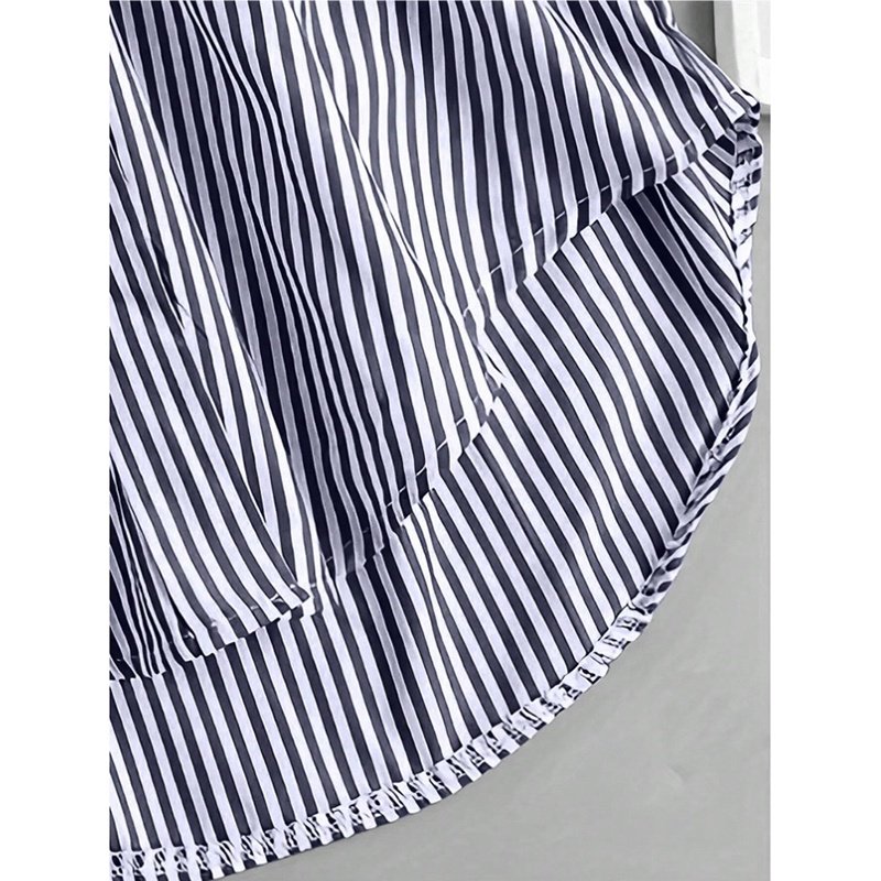 Women Oversized Button Down Striped Shirts Casual Long Sleeve Boyfriend Blouse Top - Image 3