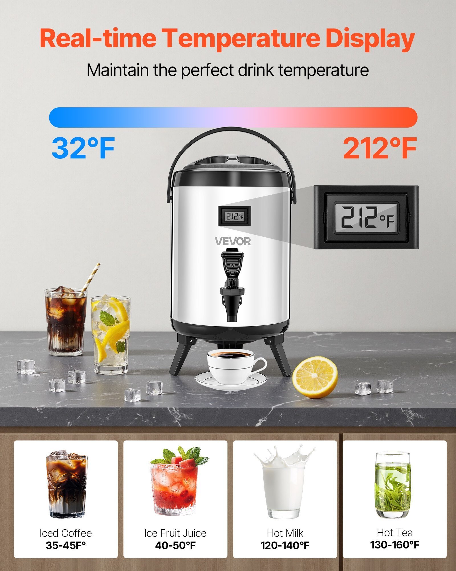 Insulated Beverage Dispenser For Hot & Cold Drinks 1.5 Gal Stainless Steel - Image 2