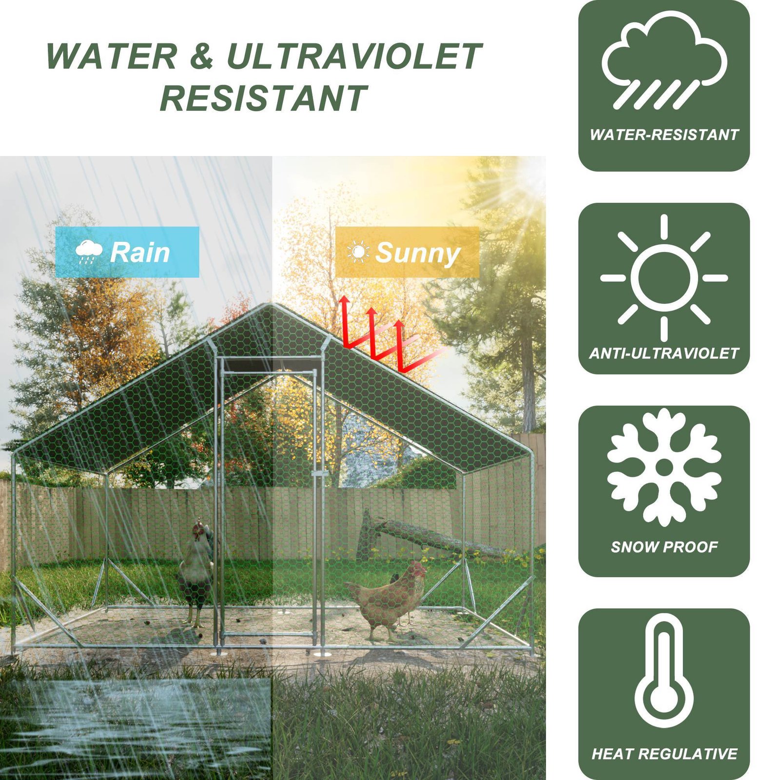 Large Metal Chicken Coop, Walk-in Chicken Run, Galvanized Wire Poultry Chicken Hen Pen Cage, Rabbits Duck Cages With Waterproof And Anti-Ultraviolet Cover For Outside - Image 8