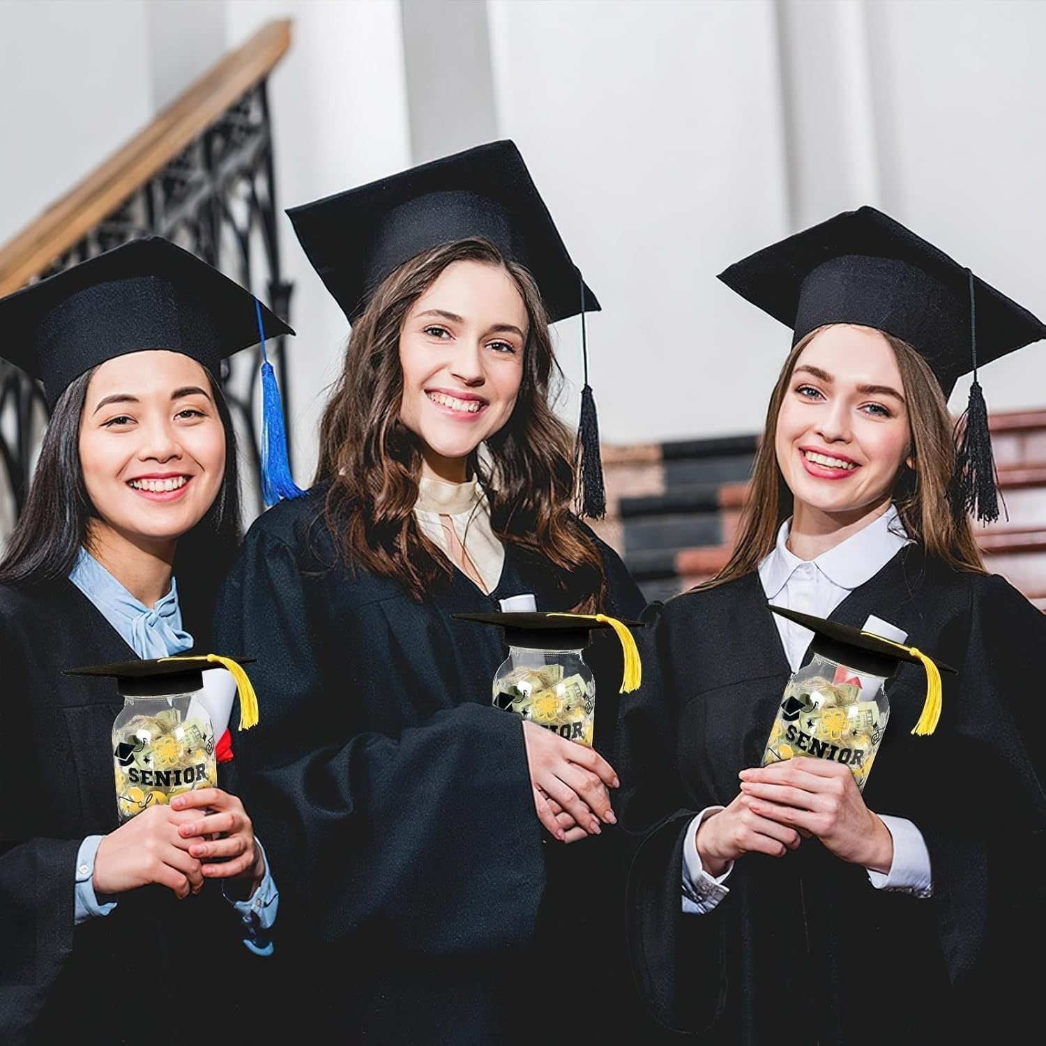 Graduation Gifts 2025, Graduation Cap Money Holder Graduation Mason Jar Decorations With Graduation Cap And Raffia Personalized Graduation Party Favors Centerpieces With Class Of 2025 Stickers Gifts - Image 4