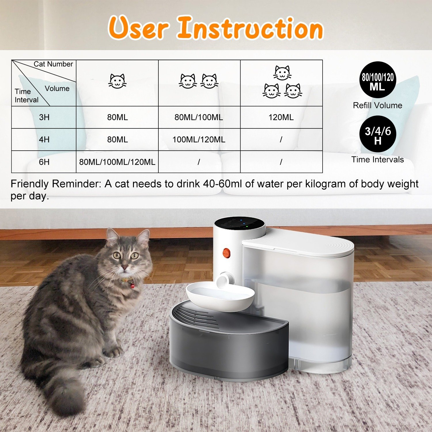 1Pc Smart Pet Water Fountain Automatic Cat Water Dispenser 3L Cordless Rechargeable Dog Water Fountain Self-Refill With 3 Adjustable Volume 3 Time Intervals Touch Control - Image 7