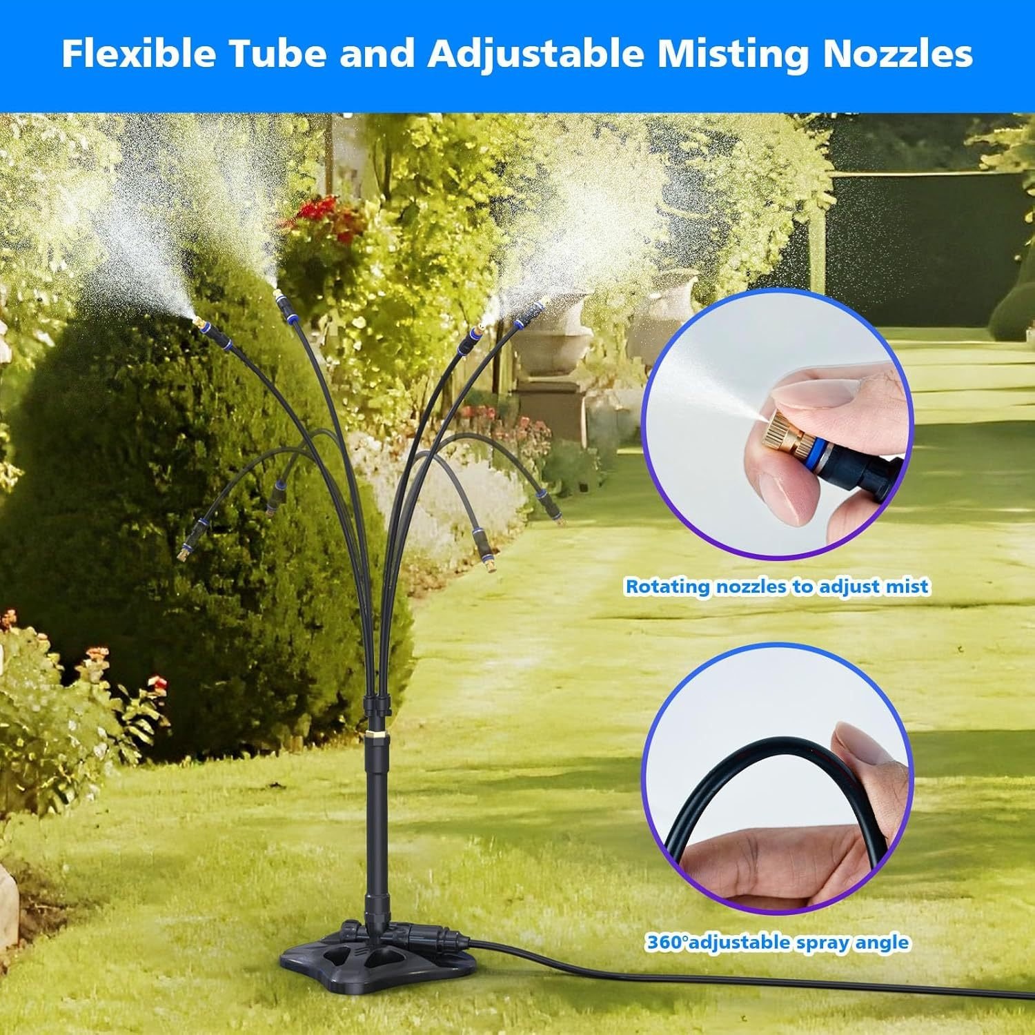 Outdoor Misting Cooling System Standing Patio Misting System, 8M Portable Mister System For Outdoor Garden BBQ Party Tanning Pool Beach Cooling Water Playing - Image 2