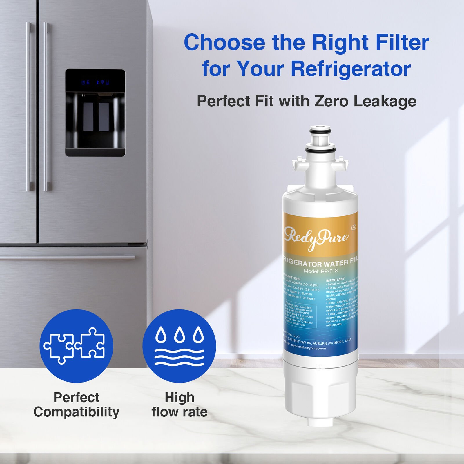 5 Pack Redypure Refrigerator Water Filter Replacement For LG LT700P, ADQ36006101, ADQ36006102, LG 469690, LFX31935ST, RWF1200A, Kenmore 469690, 79572032110, RFC0700A - Image 2