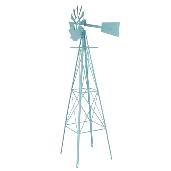 8ft Light Blue Ribbon Wind Vane, 4-pod Standing Iron Windmill - Image 7