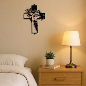 Metal Cross Sign Wall Art Weatherproof Powder-Coated Wrought Iron Cross