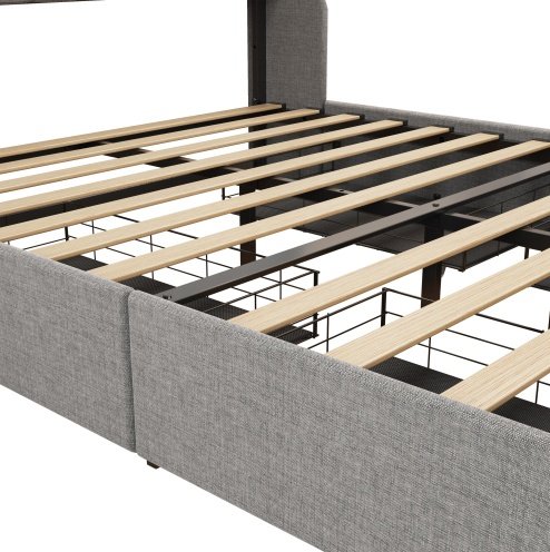 Queen Size Bed Frame With LED, 4 Under-bed Portable Storage Drawers, Wings Headboard Design - Image 8