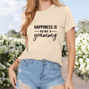 Women's Round Neck Short Sleeve T-Shirt - 'HAPPINESS IS BEING A GRAMMY' Print, Casual Summer Tee