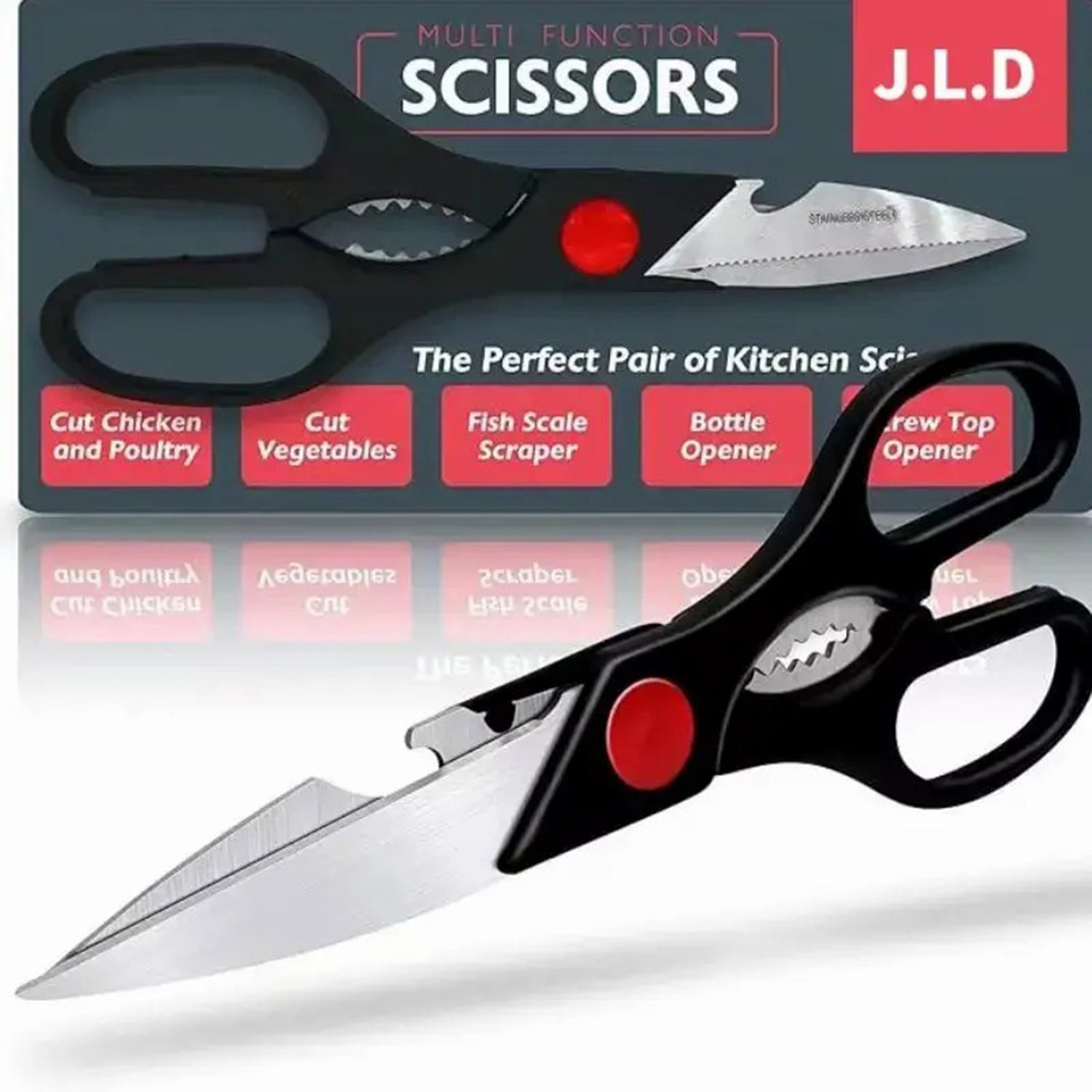 Heavy Duty Multi-Purpose Kitchen Scissors, Food Scissors, Sharp Scissors With Nutcrackers, Bottle Opener, Can Opener, Vegetable Cutting Scissors, Chopping Scissors, Multi-Purpose Utensil Gadgets - Image 4