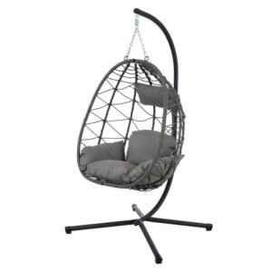 Indoor And Outdoor Swing Chair With Stand, Patio Wicker Hanging Egg Chair, Hanging Basket Chair Suitable For Bedroom, Living Room And Balcony