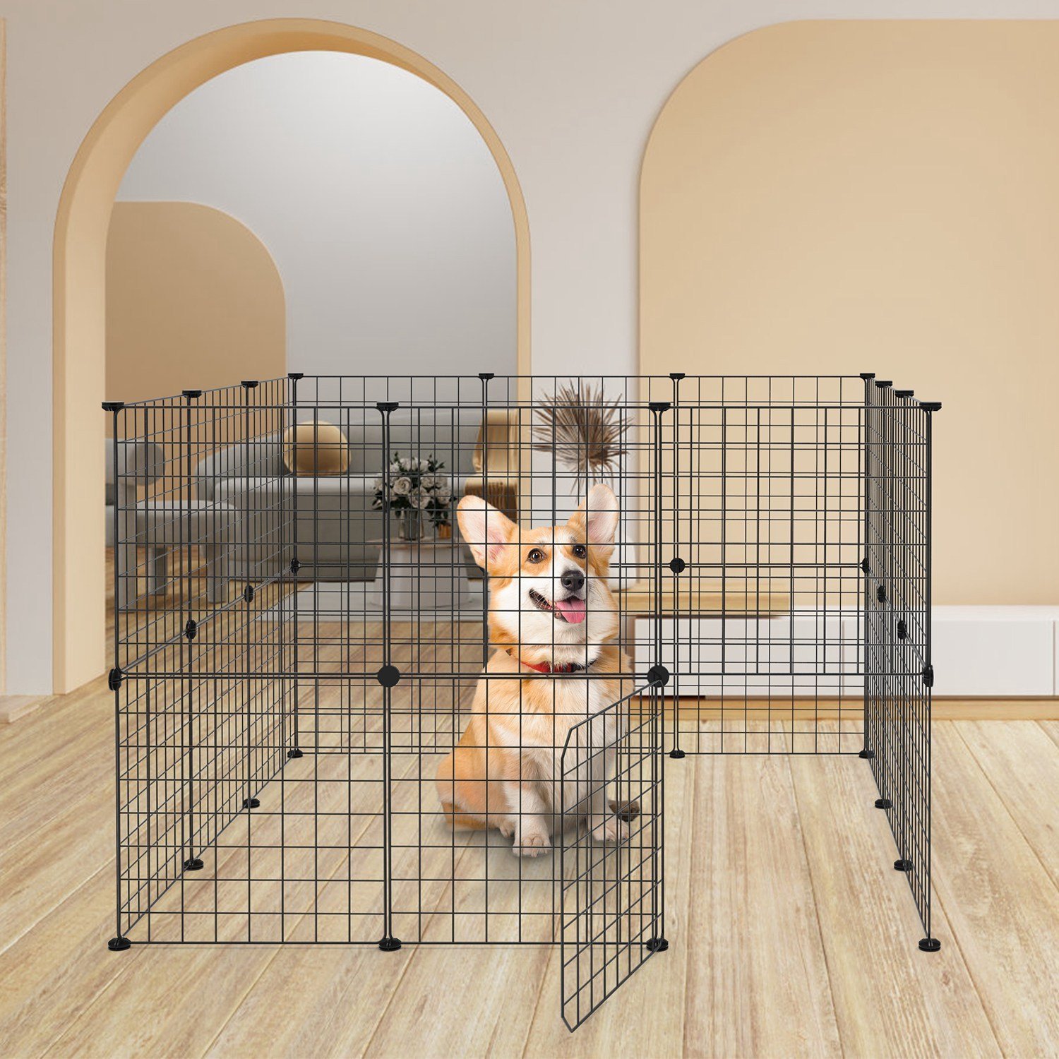 1Pc Small Animal Playpen With Door Dog Metal Playpen Small Medium Kitten Puppy Guinea Pig Rabbit Kennel Small Animal Cage Metal Wire Fence For Indoor Outdoor Yard Camping - Image 8